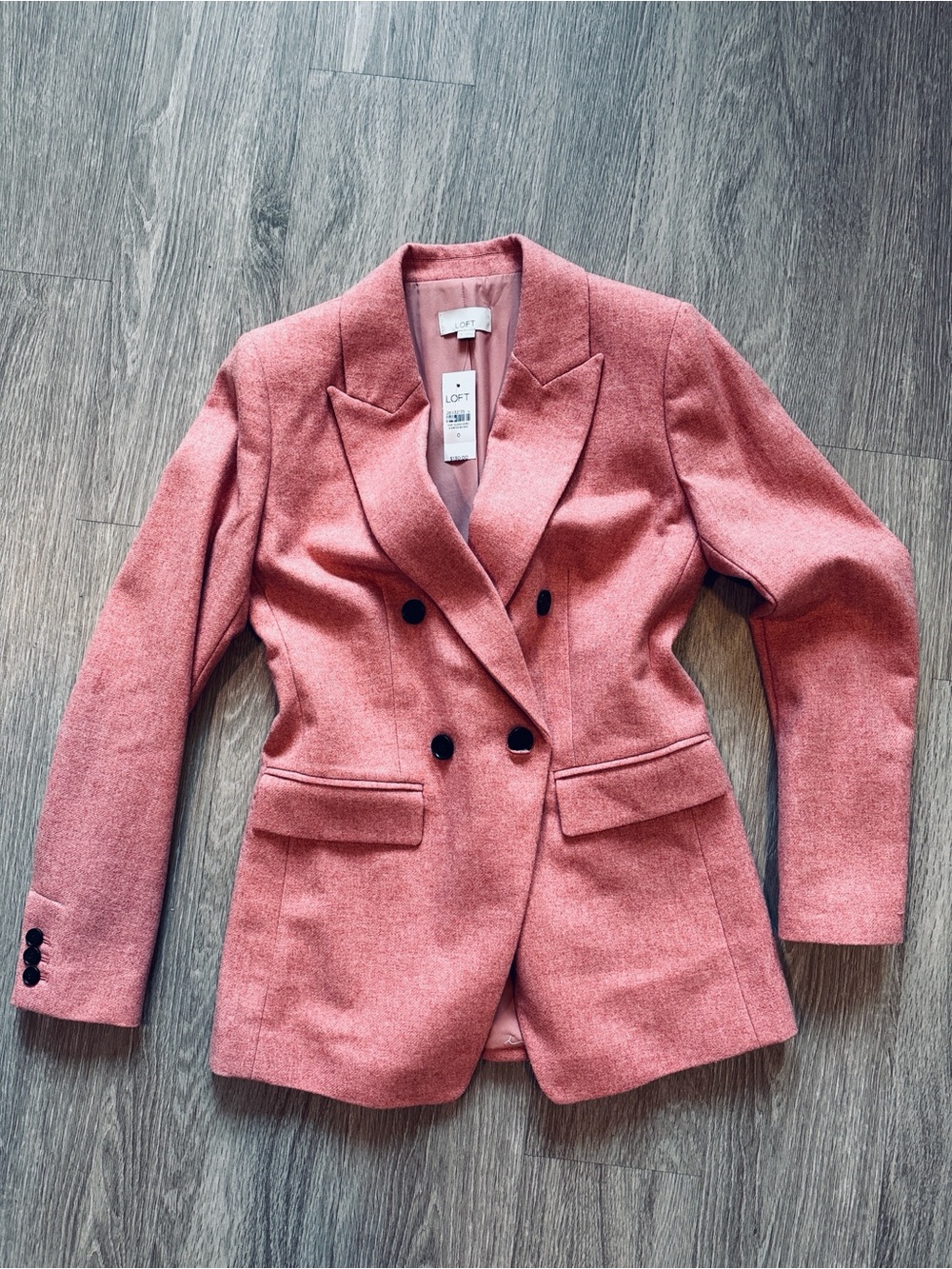 LOFT Rose-Pink Double-Breasted Wool-Blend Blazer